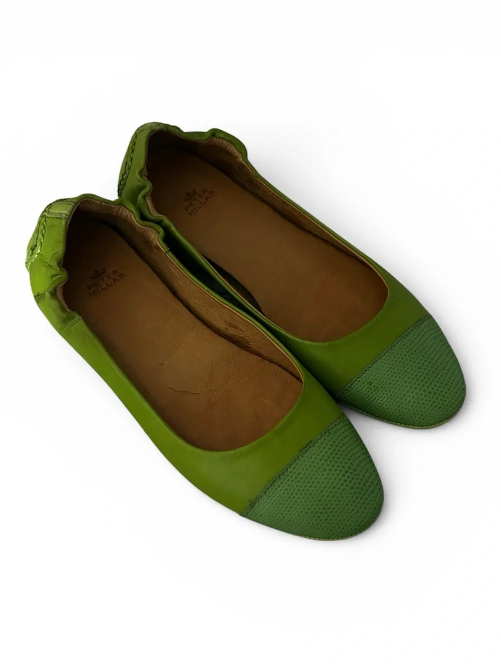Peter Millar Dana Leather Ballet Flats Snake Embossed Cap toe Lime Green Size 6M